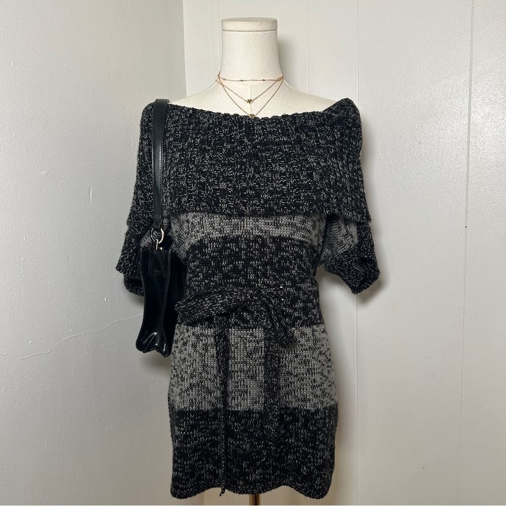 Charcoal Grey stripped off the shoulder sweater dress with tie waist